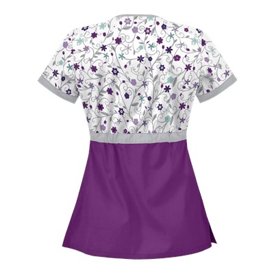 UA Flower Patch White Mock Wrap Scrub Top