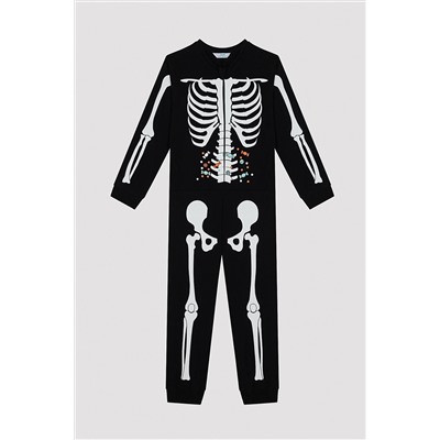 Penti Unisex Çocuk İskelet Desenli Siyah Pijama Takımı PNK07CVR23SK-BK3