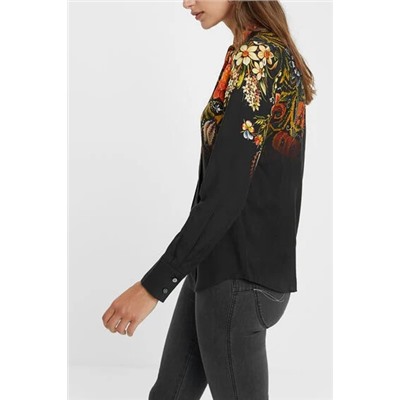 Blusa floral seda con lazo