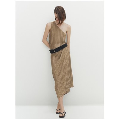 Vestido midi asimétrico plisado
