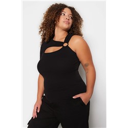 Siyah Cut-Out Detaylı Örme Büyük Beden Bluz TBBSS23AF00051