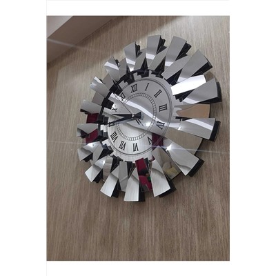 TUĞBArt 3 Boyutlu Piyano Model Aynalı Duvar Saati Roma Rakamlı Gümüş 38003102