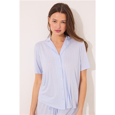 Pijama camisero Capri viscosa azul rayas