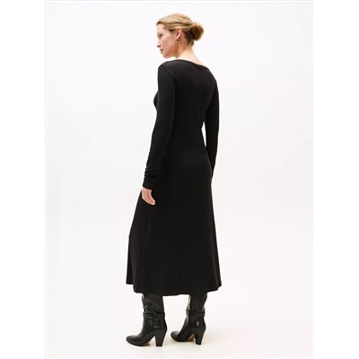Boatneck Rib-Knit Midi Dress