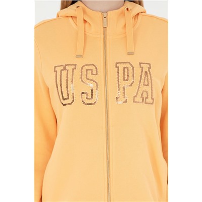 Kadın Turuncu Kapüşonlu Fermuarlı Sweatshirt