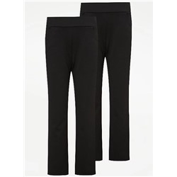 Girls Black Plus Fit Straight Leg Jersey School Trousers 2 Pack