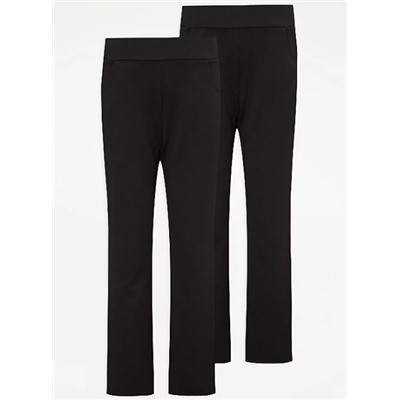 Girls Black Plus Fit Straight Leg Jersey School Trousers 2 Pack