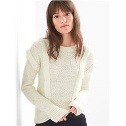 Fringe jacquard crewneck sweater