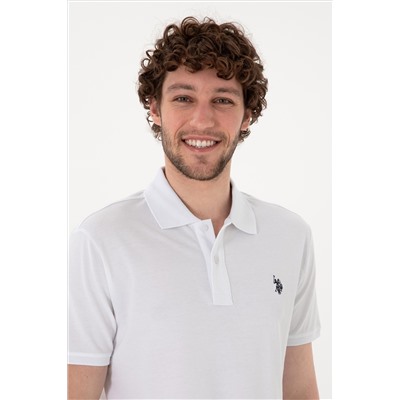 Erkek Slim Fit Polo Yaka Beyaz Basic Tişört