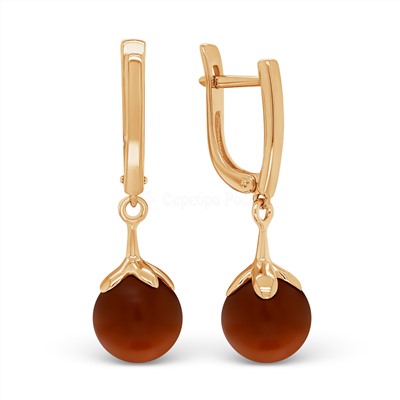 Серьги из золочёного серебра с нат.сердоликом 925 пробы с-2287зк666