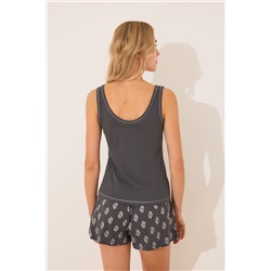 Pijama corto tirantes algodón paisley gris