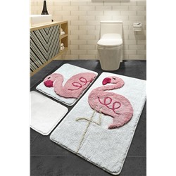 Chilai Home Pınk Flamıngo 3lü Set Banyo Halısı Yıkanabilir, Kaymaz Taban 8694545033696