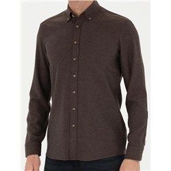 Kahverengi Slim Fit Uzun Kollu Gömlek