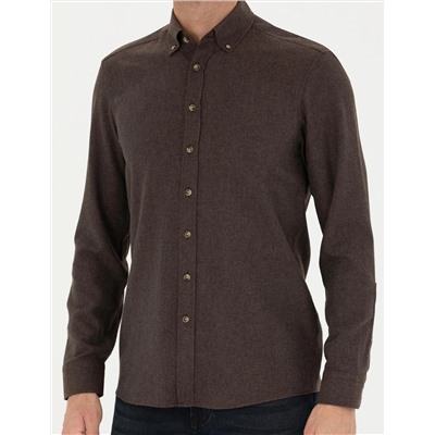 Kahverengi Slim Fit Uzun Kollu Gömlek