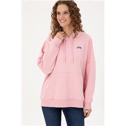 Kadın Pudra Kapüşonlu Basic Sweatshirt