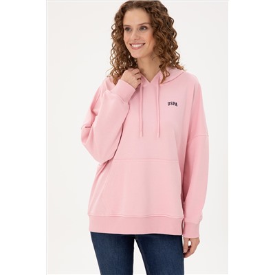 Kadın Pudra Kapüşonlu Basic Sweatshirt