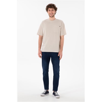 Erkek Comfort Fit Bisiklet Yaka Taş Tişört