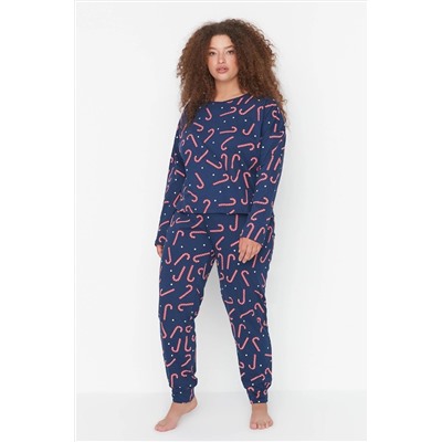 Lacivert Yılbaşı Temalı Örme Pijama Takımı TBBAW23AI00026