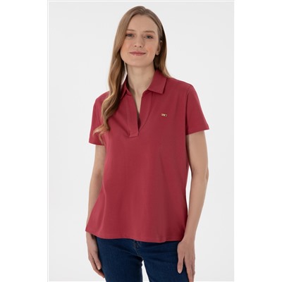 Kadın Vişne Basic Polo Yaka Tişört