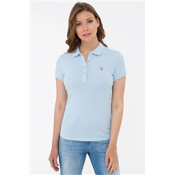 Kadın Açık Mavi Basic Polo Yaka Tişört