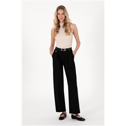 Kadın Siyah Loose Fit Kanvas Pantolon