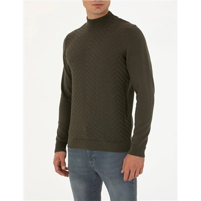 Koyu Haki Slim Fit Kazak