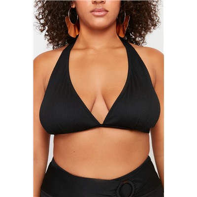 Siyah Derin V Boyundan Bağlama Detaylı Bikini Üstü TBBSS24CT00003