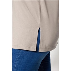 Vizon Boyfriend V Yaka Yırtmaçlı %100 Pamuk Örme T-Shirt TBBSS22BF0036