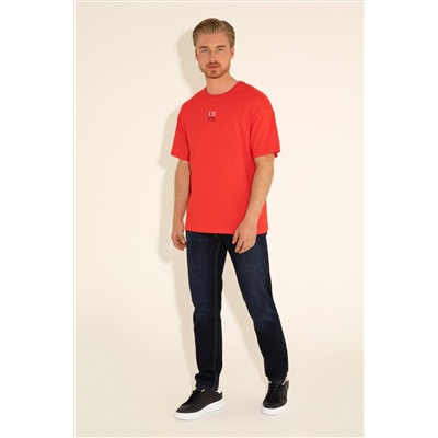 Erkek Comfort Fit Bisiklet Yaka Kırmızı Tişört