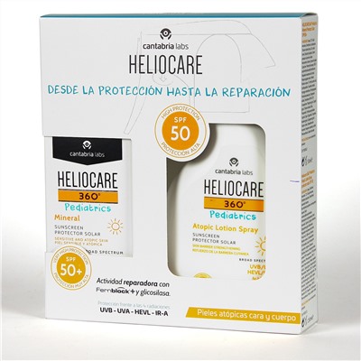 Heliocare 360 Pediatrics PACK Mineral SPF 50+ 50 ml + Heliocare 360º Pediatrics Atopic Loción Spray SPF 50 250 ml