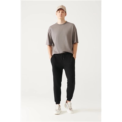Avva Siyah Beli Bağcıklı Paçası Lastikli Pamuklu Nefes Alan Regular Fit Jogger Eşofman Altı A31Y3412
