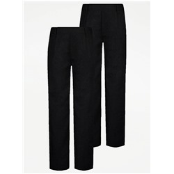 Boys Charcoal Plus Fit Half Elastic School Trouser 2 Pack