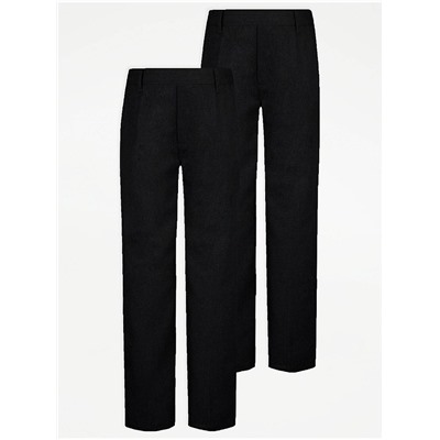 Boys Charcoal Plus Fit Half Elastic School Trouser 2 Pack