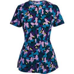 koi Stretch Scrubs Butterfly Camo Print Top