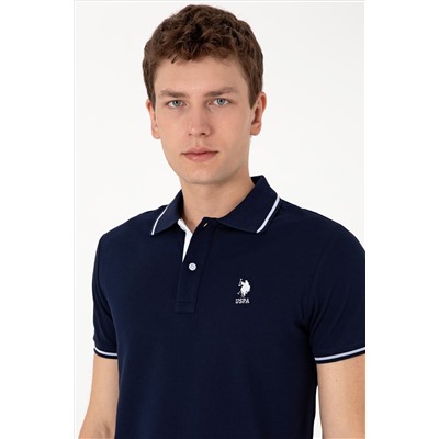Erkek Slim Fit Polo Yaka Lacivert Basic Tişört