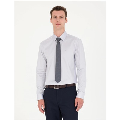 Gri Slim Fit Uzun Kollu Basic Gömlek