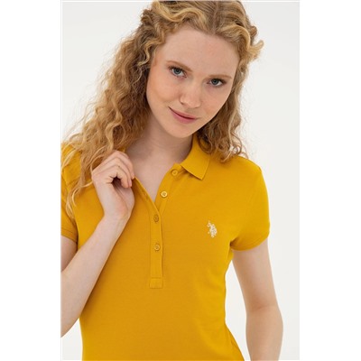 Kadın Sarı Basic Polo Yaka Tişört