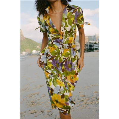 PRINTED POPLIN MIDI DRESS