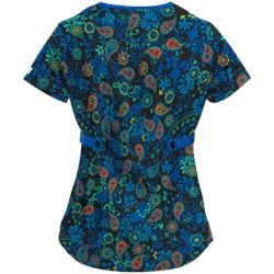UA Perfect Paisley Black Mock Wrap Scrub Top