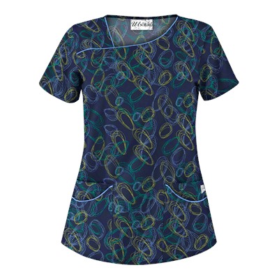 UA Twister Navy Asymmetrical Print Scrub Top