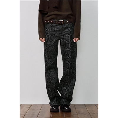 TRF MID-WAIST FLOCKED ANIMAL PRINT JEANS