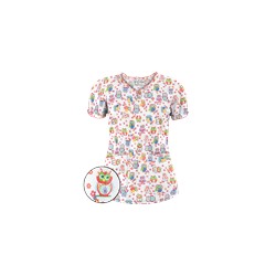 UA Who Done It White Keyhole Print Scrub Top