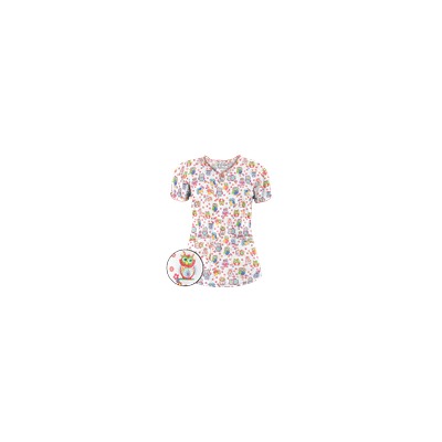 UA Who Done It White Keyhole Print Scrub Top