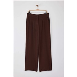 Kahverengi Lastikli Yüksek Bel Pileli Wide Leg Dokuma Pantolon TBBSS22PL0448