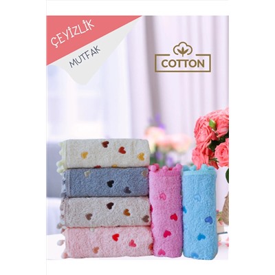 alsuarhome Anna 6'lı Nakışlı Ponponlu Kalp Desenli Mutfak Havlusu 3x50 cm KLB23