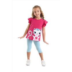 Denokids, Fırfırlı Kedicik Kız Çocuk T-shirt Tayt Takım
