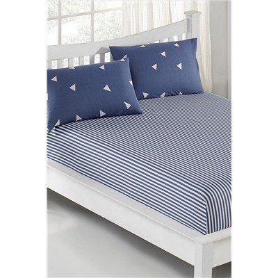Ev & Ev Home Pes Lastikli Çarşaf Seti Tek Kişilik Üçgen K.BulutMavi Ep-024579