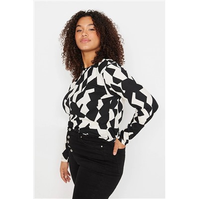 Trendyol Curve Çok renkli Desenli Bodycone Fitilli Örme Bluz TBBAW23AF00016