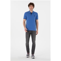 Erkek Slim Fit Polo Yaka İndigo Basic Tişört