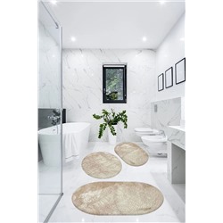 BESELY 3'lü Banyo Halısı Paspası Peluş Klozet Takımı-bej 60x90(elips)-50x60(elips)-60x60(yuvarlak) BSLYBANYO3LÜ